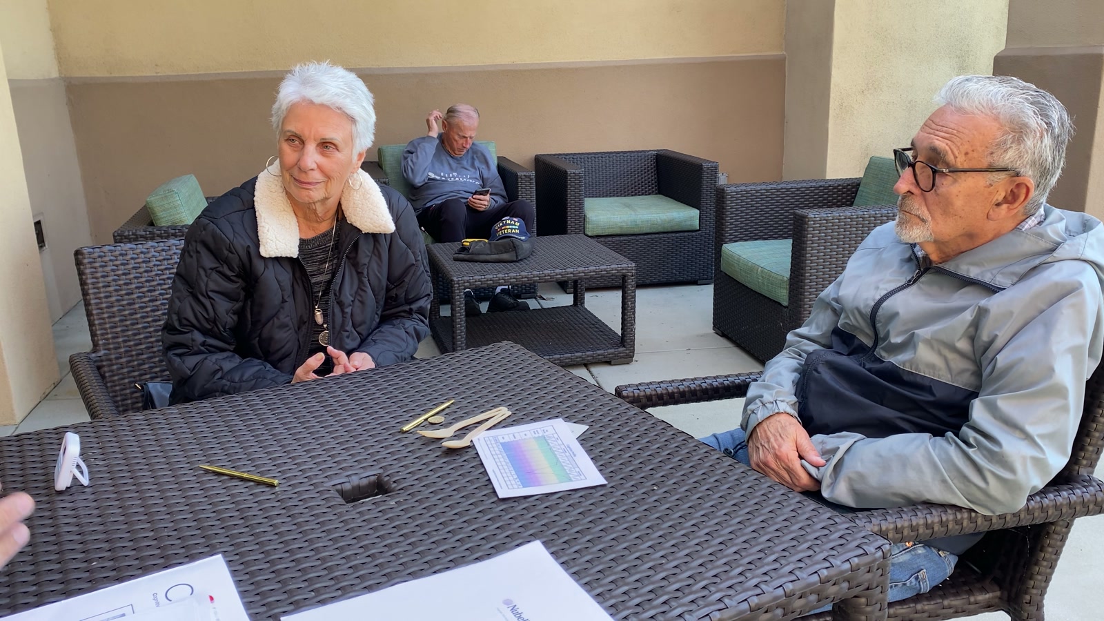 A couple with the cognitive landscape sheet on the table